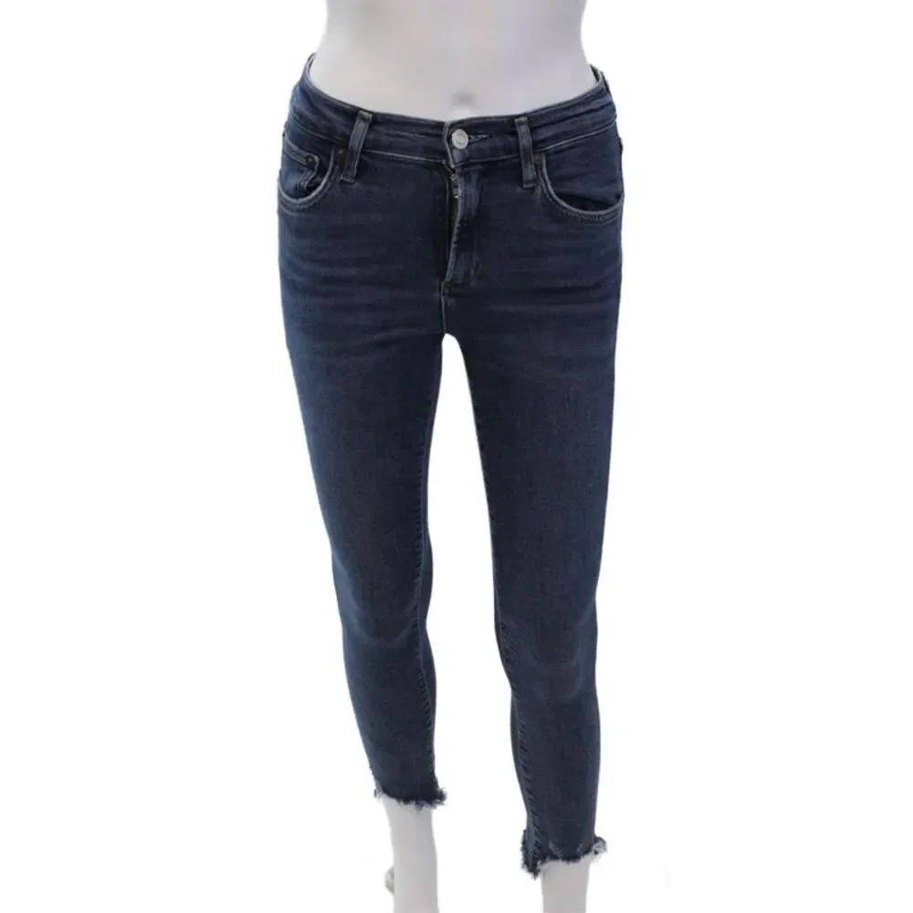 Agolde Womens Cotton Medium Wash Fringe Hem Skinny Leg Jeans Blue Size EUR 24